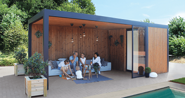 Espace lounge pour extérieur en bois et alu modulable à Namur